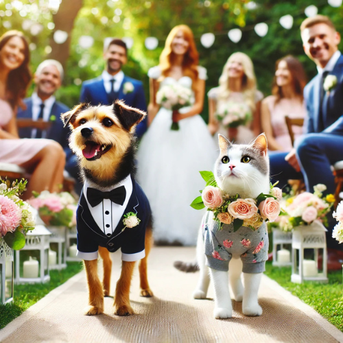 a joyful wedding scene with a dog