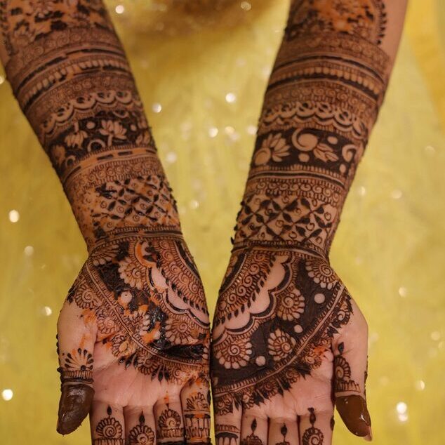 Full hand bridal mehndi design 2025 with intricate floral pattern