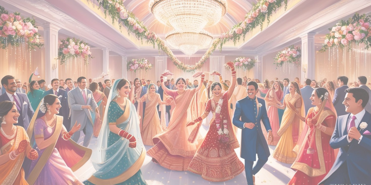 a grand and enchanting indian wedding reception, where the fusion of tradition and modernity creates a magical ambiance