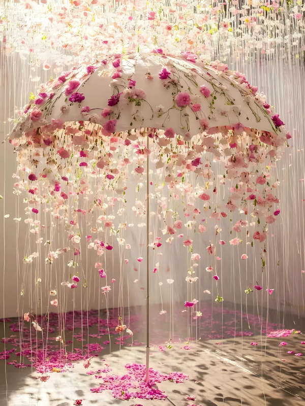 bridal entry umbrella phoolon k chadar with hanging flowers
