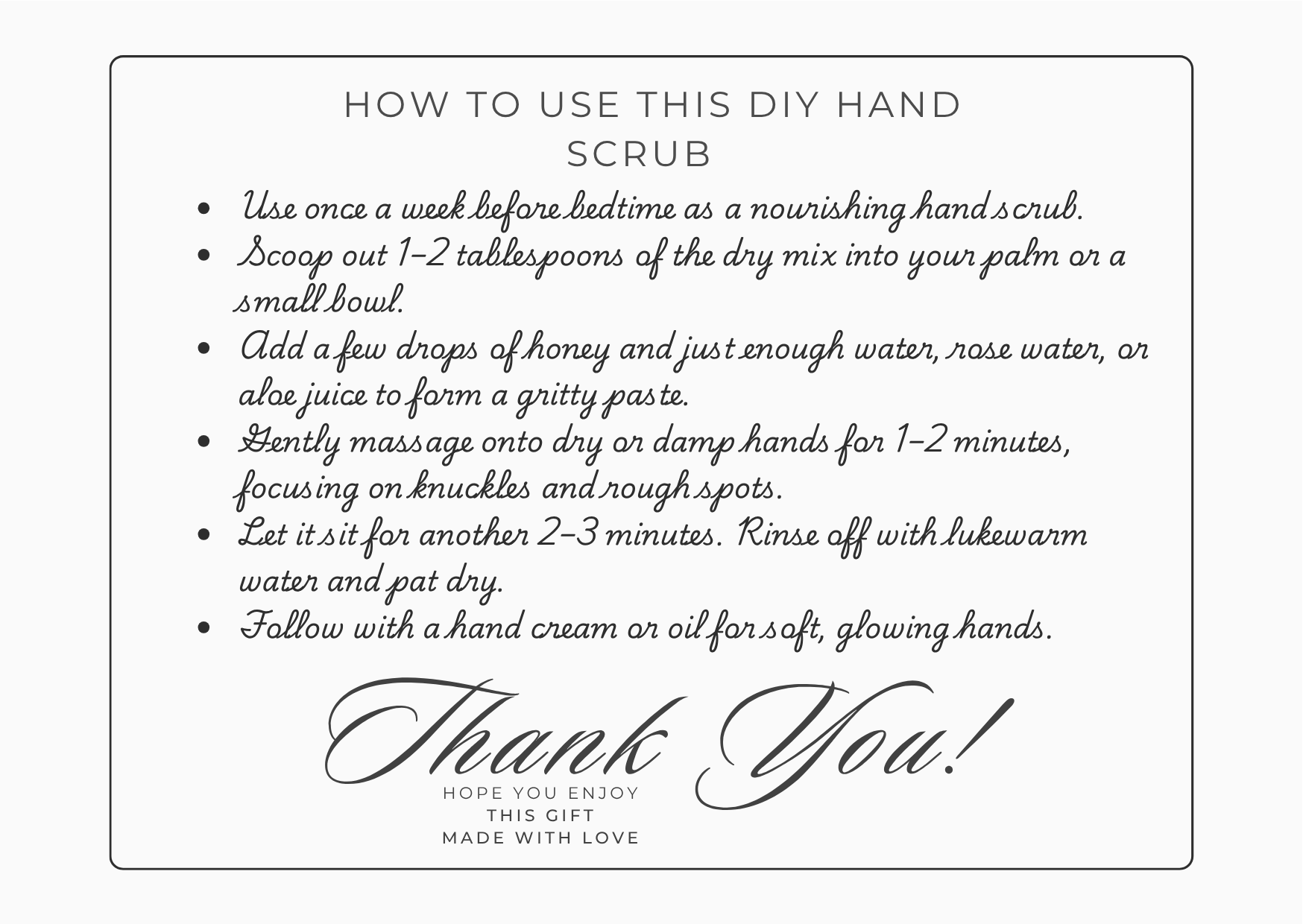direction of use on how to use homemade diy hand scrub