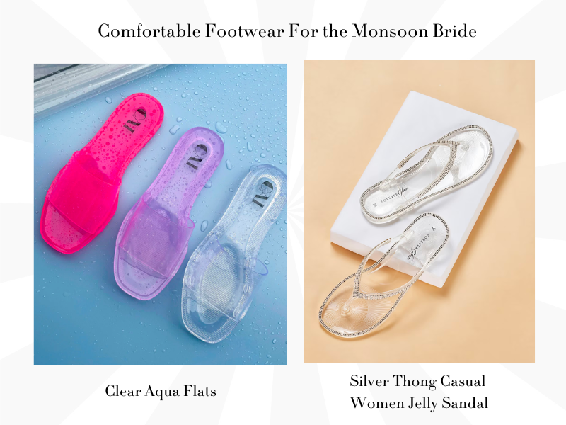Transparent Flats Are The Comfortable Footwear For Monsoon Bride