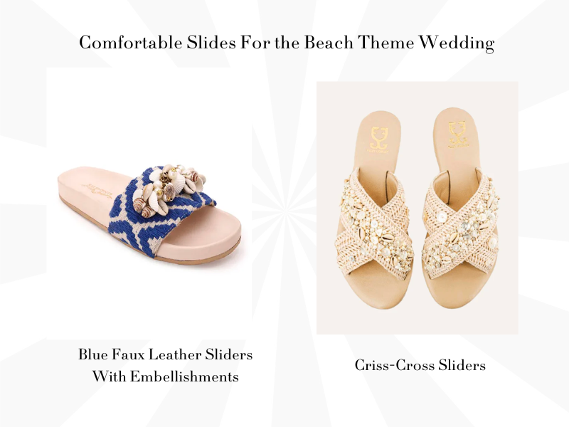 Sliders and sandals with shells and are ideal the beach theme wedding