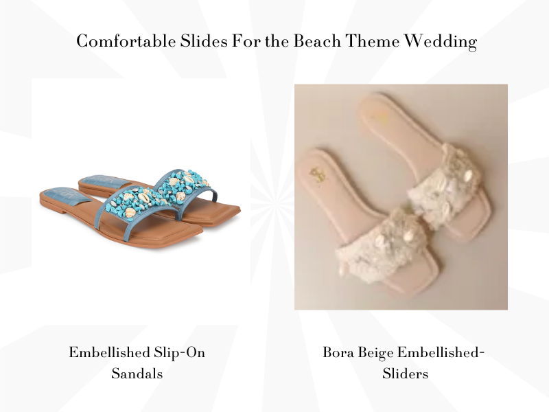 Sliders and sandals with shells and are ideal the beach theme wedding